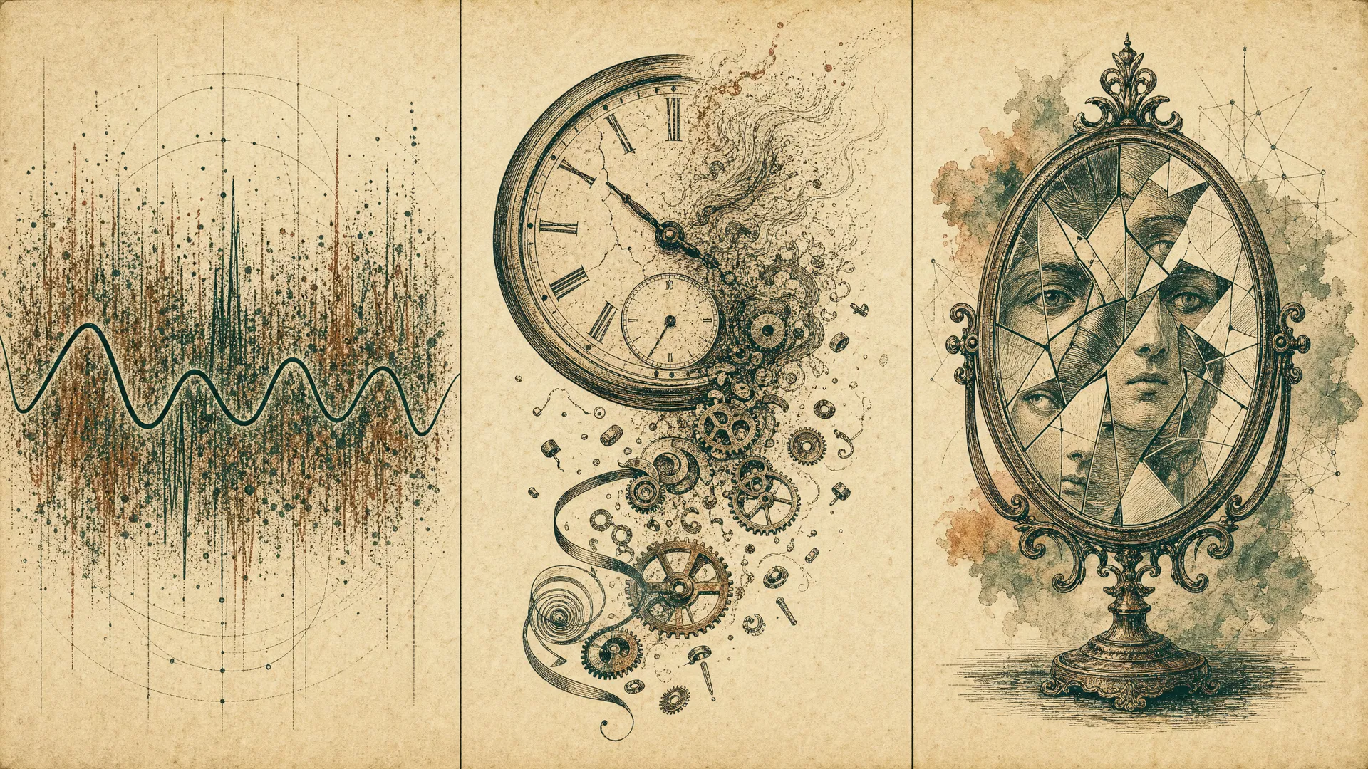 Triptych: three failure modes — sensorial misvalidation, maintenance failure, misalignment with reality