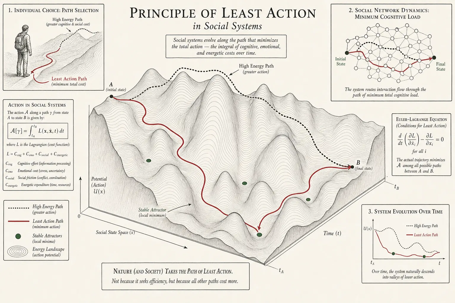 Principle of Least Action in Social Systems