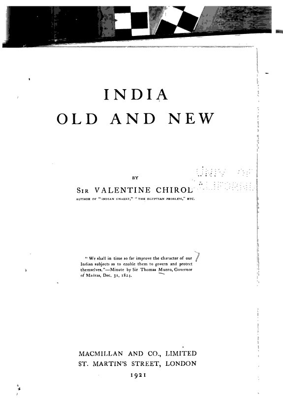 India Old and New by Sir Valentine Chirol — book cover