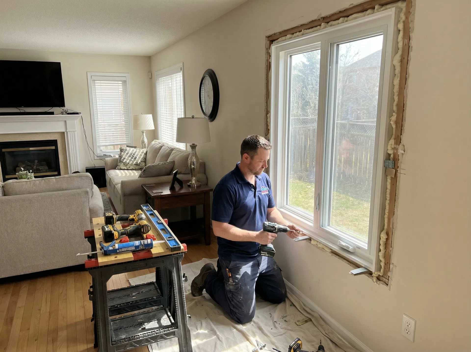 Professional window installation technician