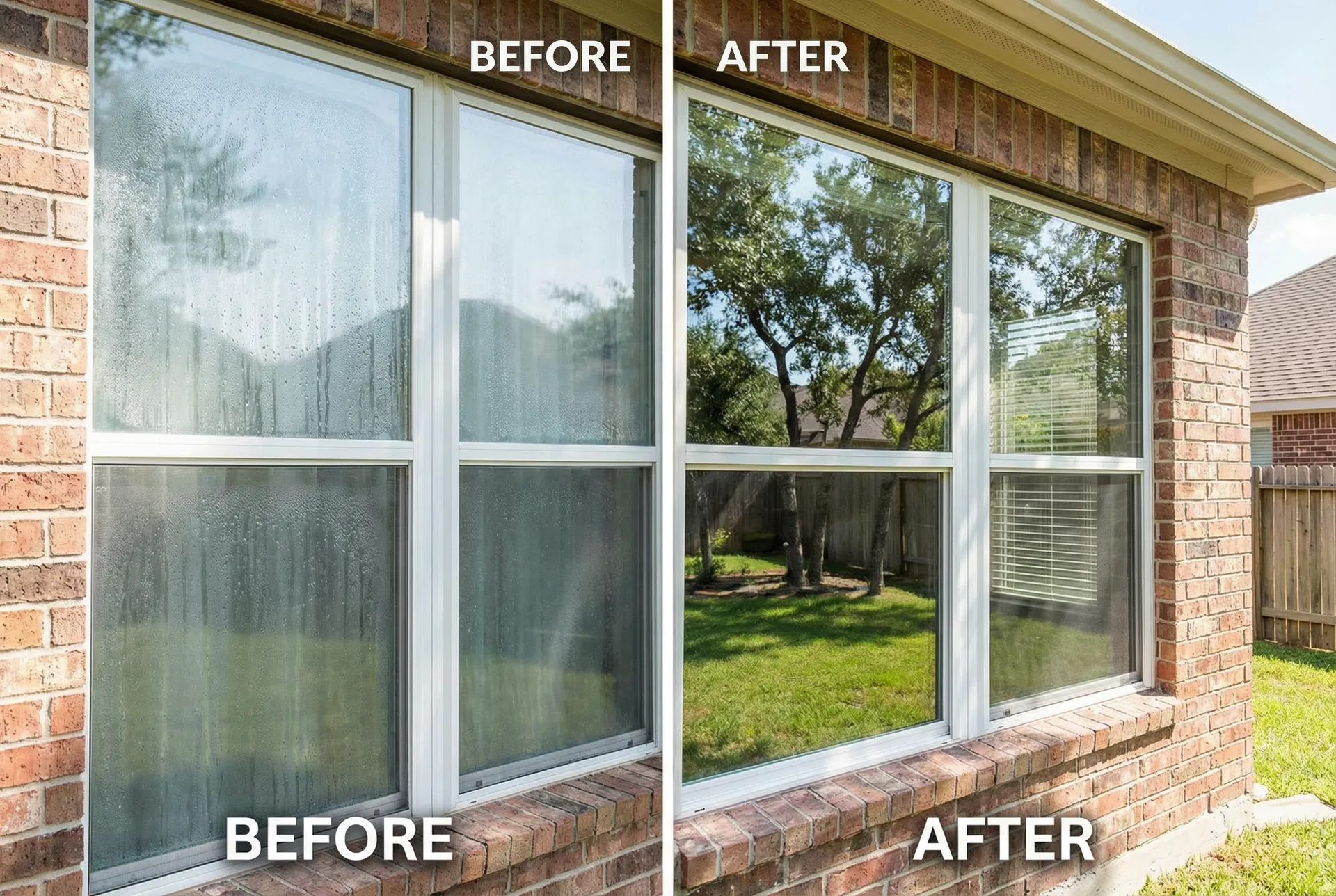 Before and after foggy glass replacement - Residential Window — Exterior View in McKinney, TX