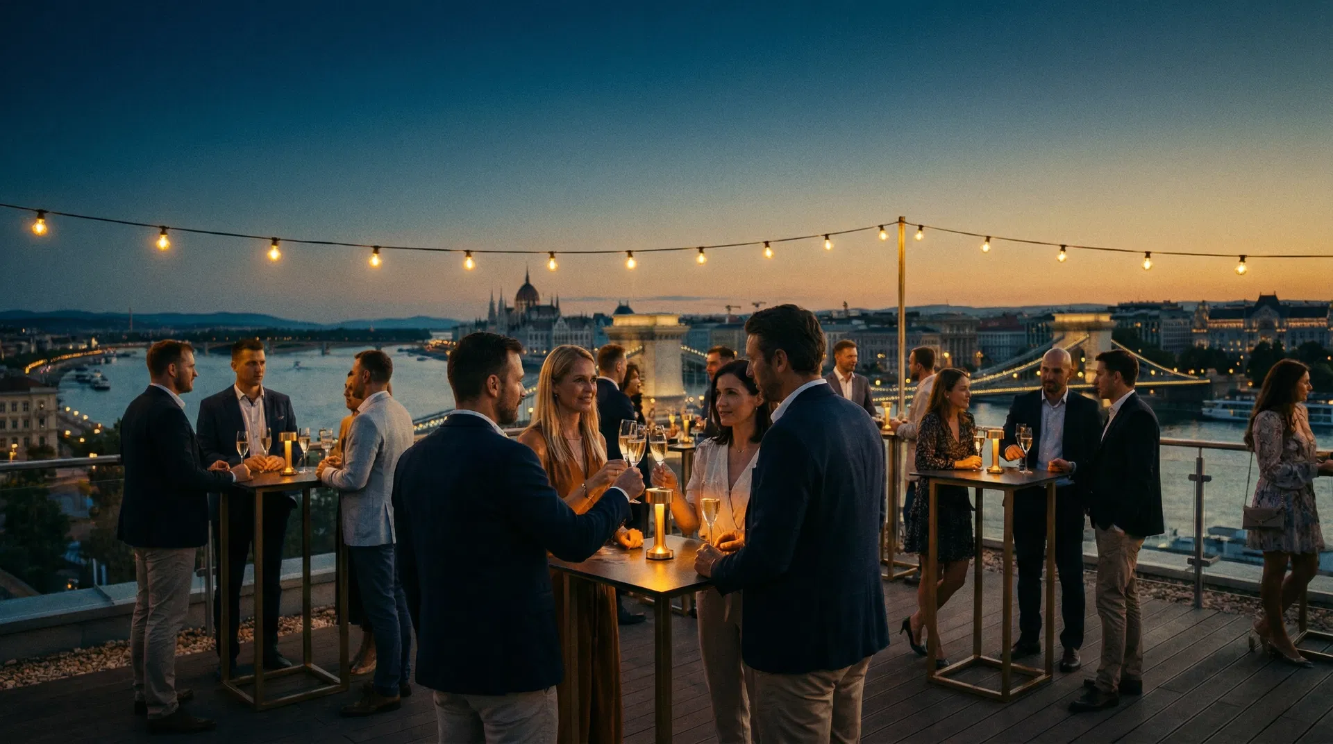 Exclusive rooftop cocktail event at dusk