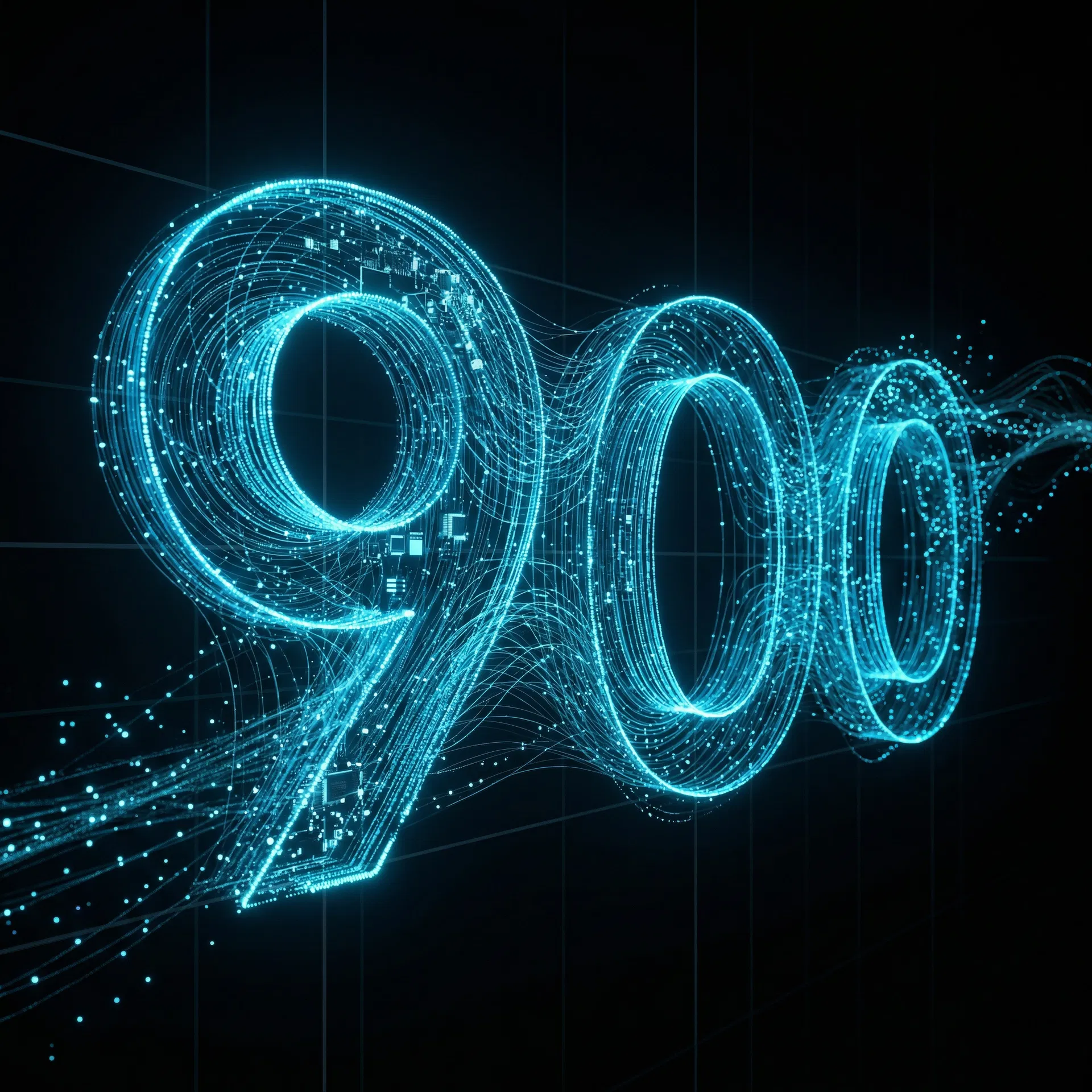 Abstract 900 Labs logo with glowing cyan light trails