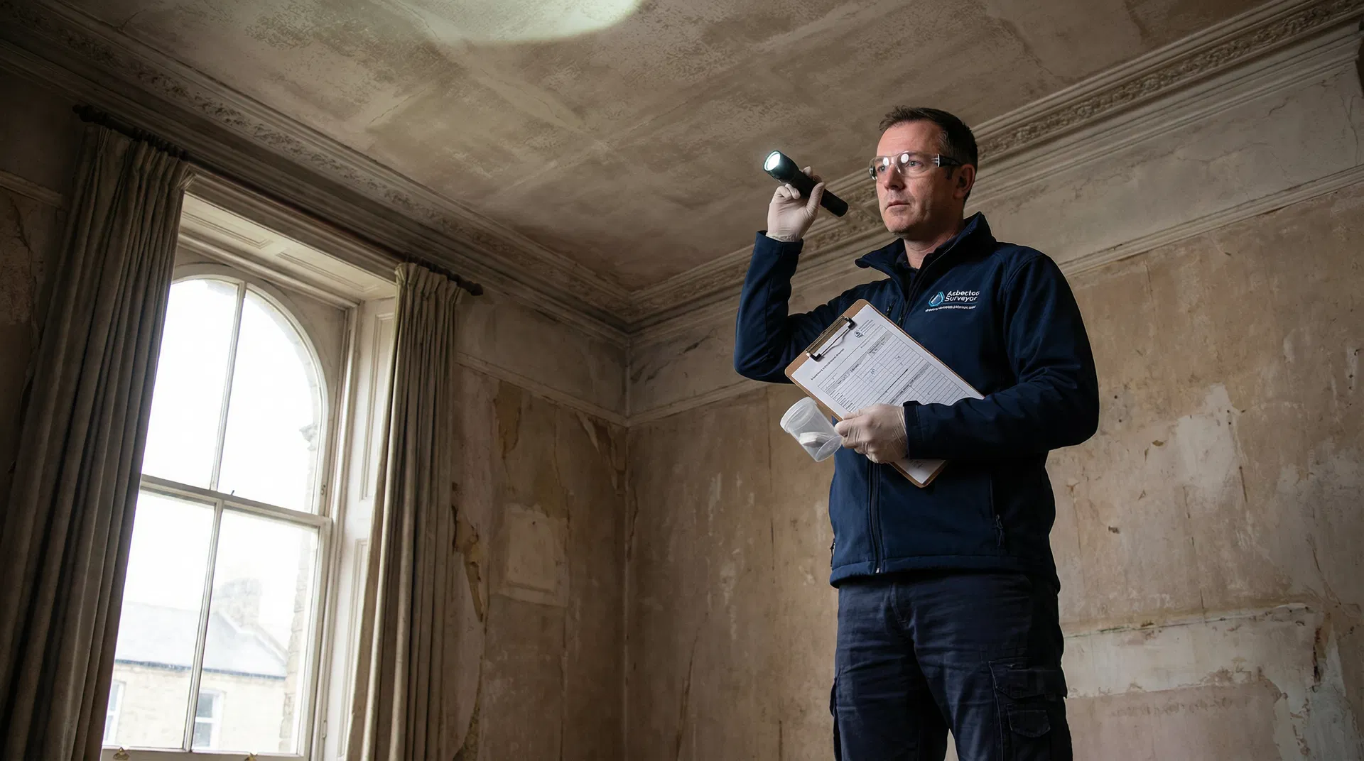 Asbestos surveyor conducting a management survey in an English property