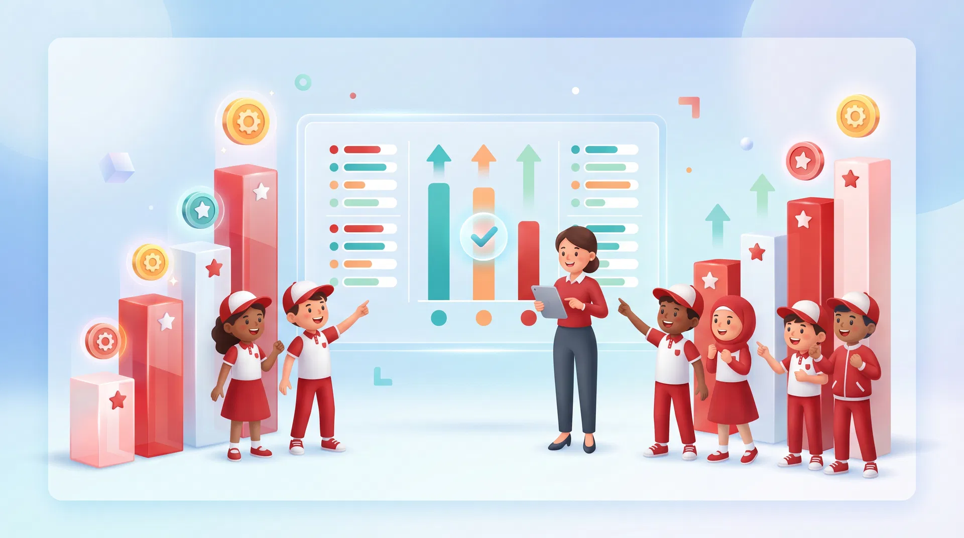 Illustrated live school competition scoreboard