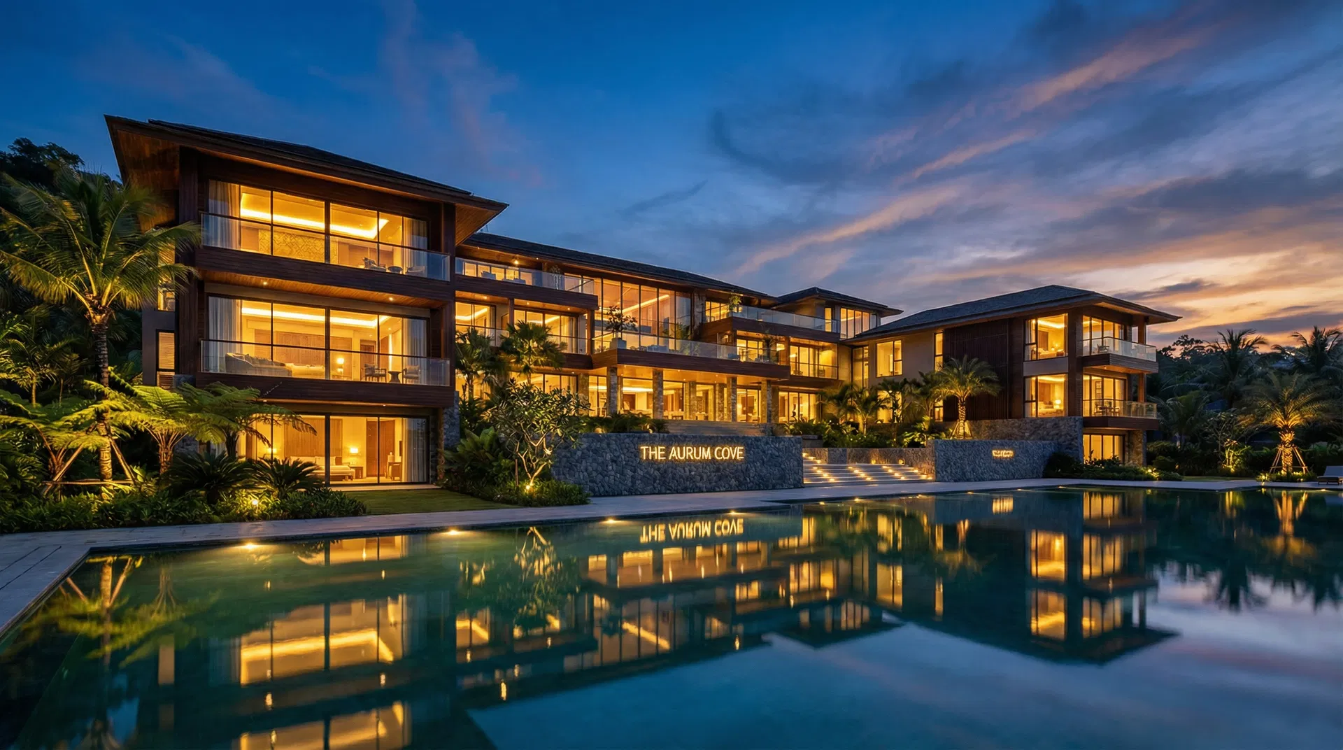 Luxury hotel at dusk