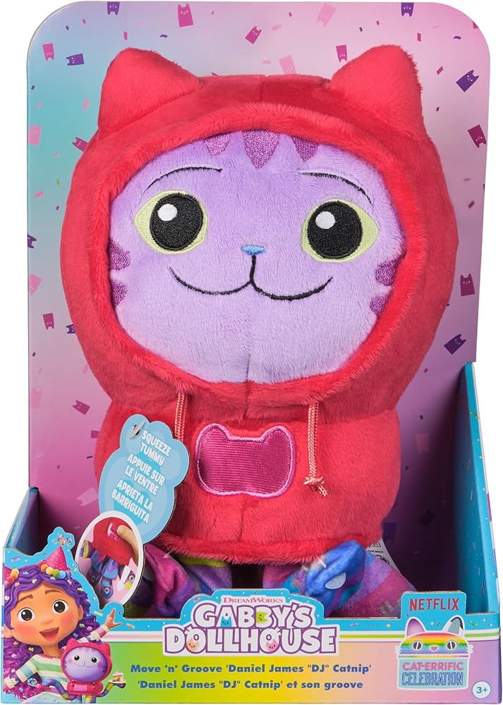 Gabby's Dollhouse – Deluxe DJ Catnip plüss – mozgatható karokkal – 25 cm