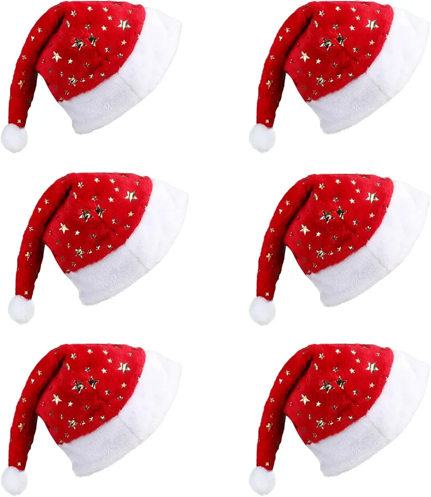 JOFONY 6 db-os Mikulás sapka szett felnőtteknek – pentagram mintával, plüss szegéllyel – jelmez/dekoráció