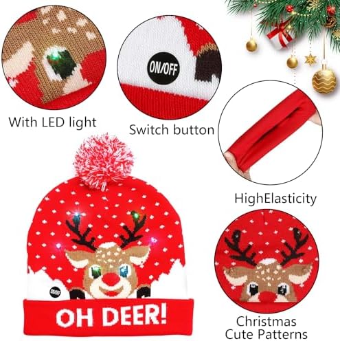 Booaee LED-es Mikulás sapka – világító kötött sapka karácsonyra – unisex felnőtt/gyerek