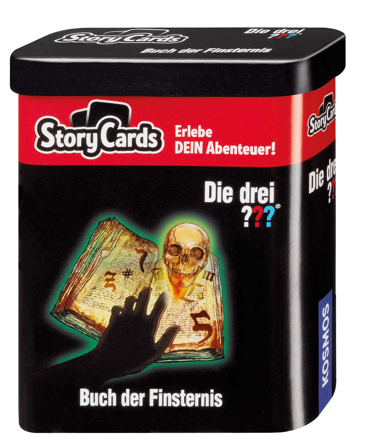 Die drei ??? – KOSMOS 688028 Story Cards: Buch der Finsternis – interaktív detektív történet kártyajáték – krimi kártyajáték gyerekeknek – fémdobozban, utazáshoz