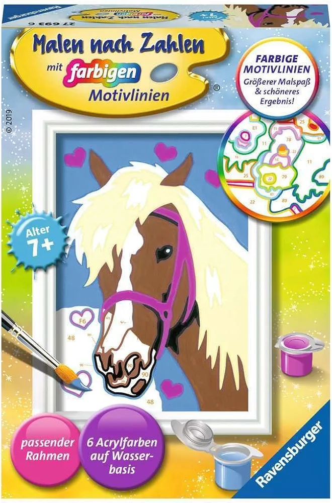 Ravensburger CreArt 27693 – „Liebes Pferd" – festés számok szerint 7+ – készlet kerettel, ecsettel és akrilfestékkel