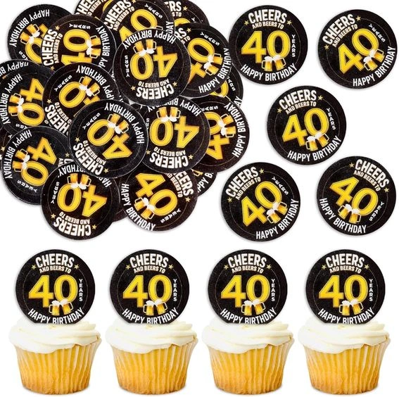 Blumomon „Cheers to 40th" ehető cupcake topper – 40 db – 40. születésnapi dekoráció tortára/süteményre