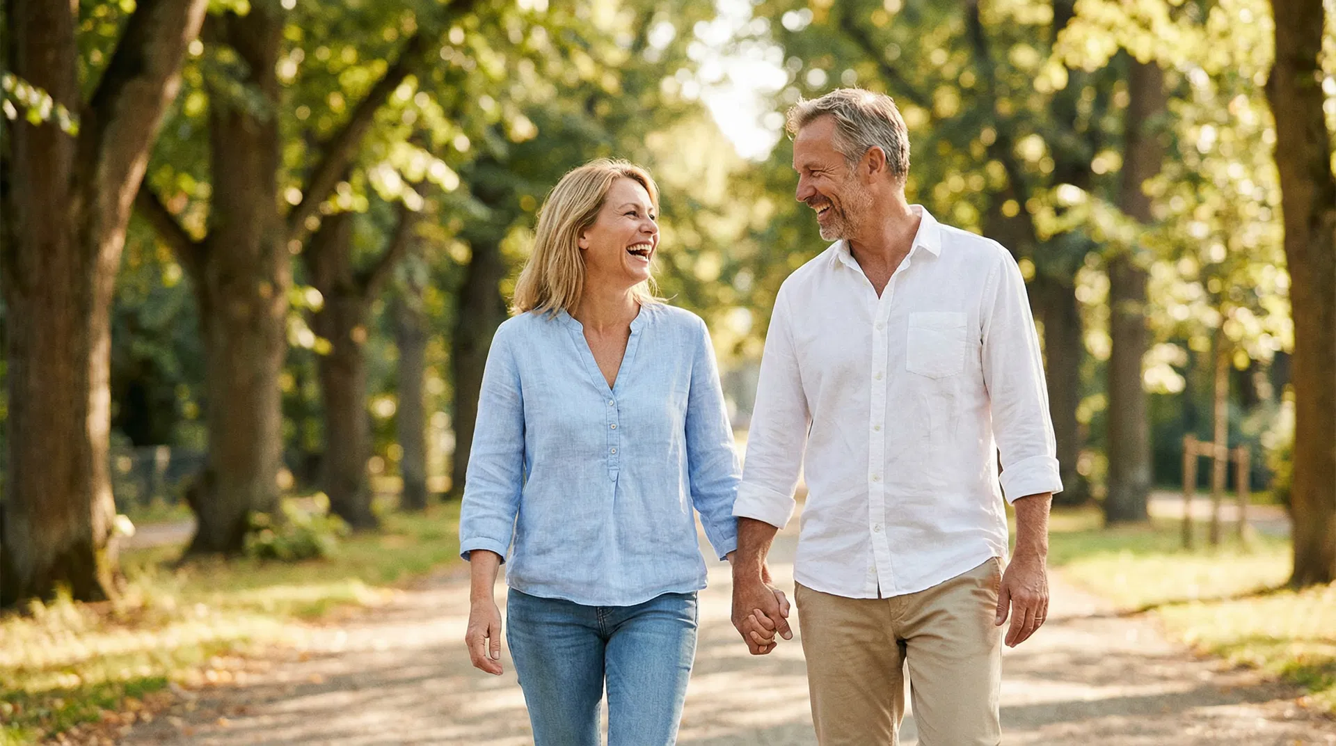 Couple walking together, healthy and happy