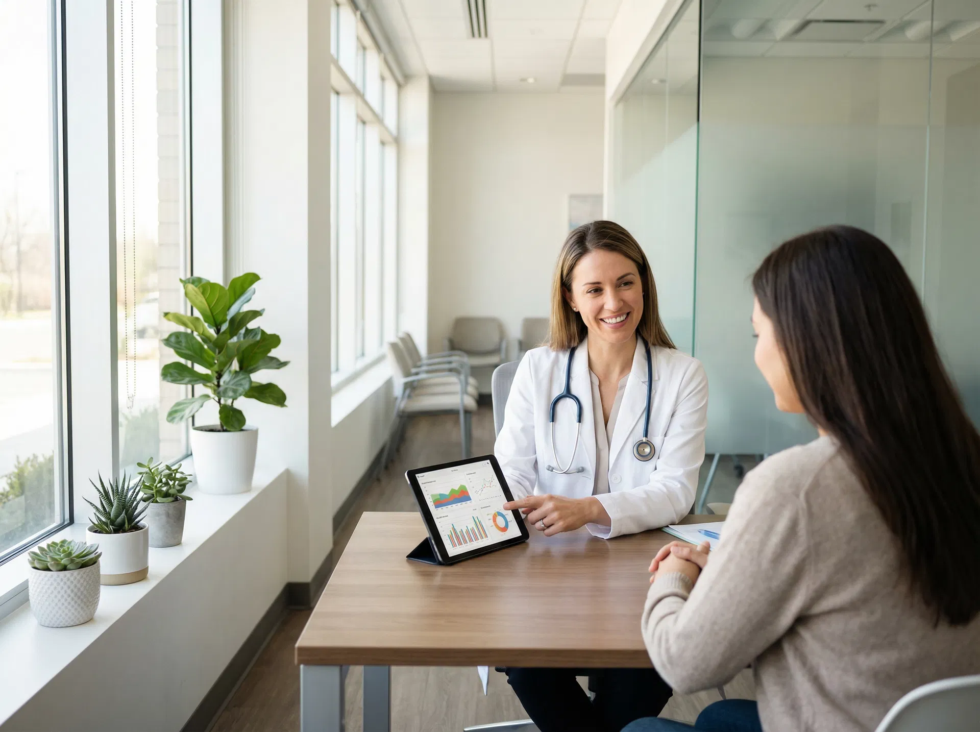 Doctor reviewing health data with patient