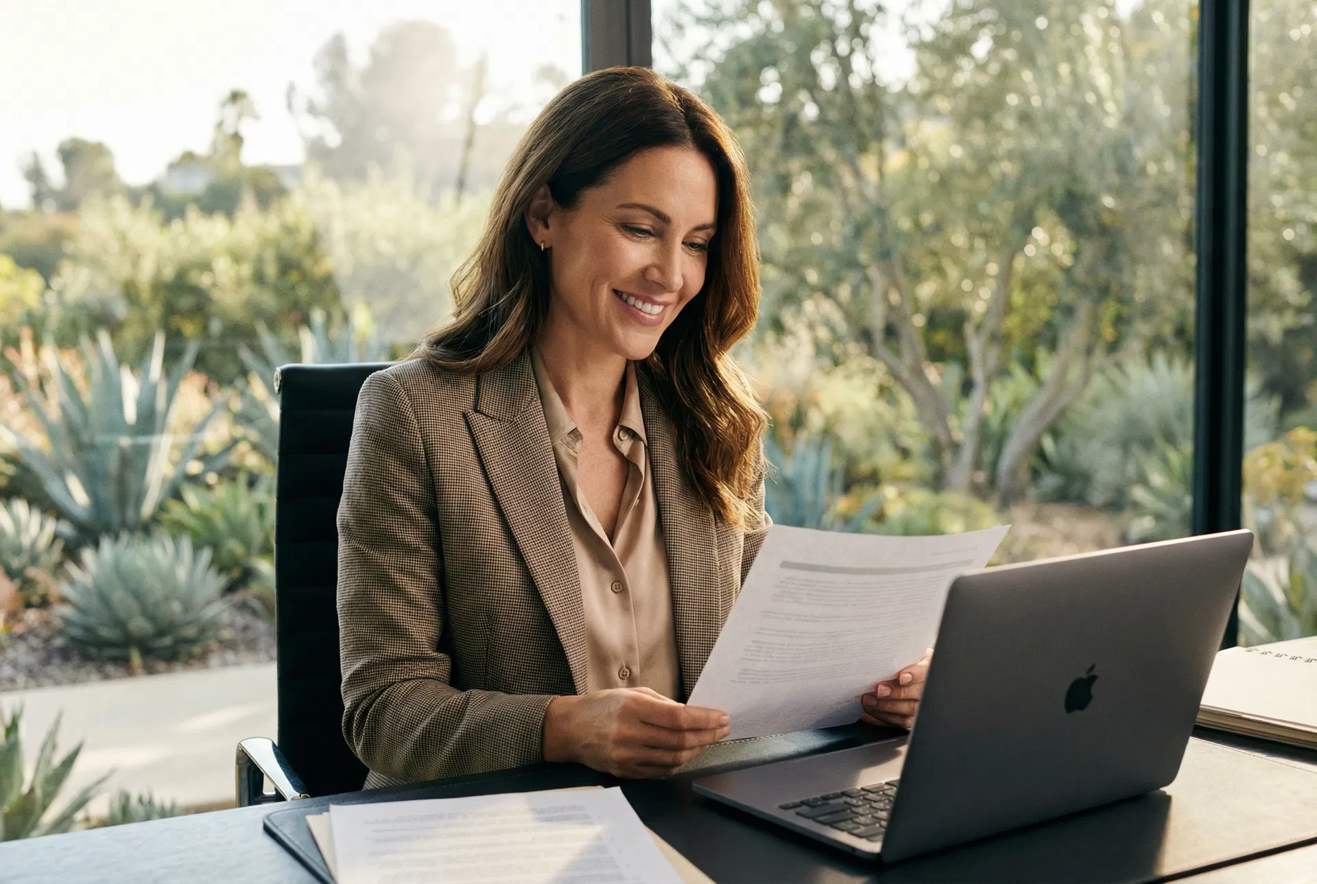 Professional transaction coordinator reviewing documents