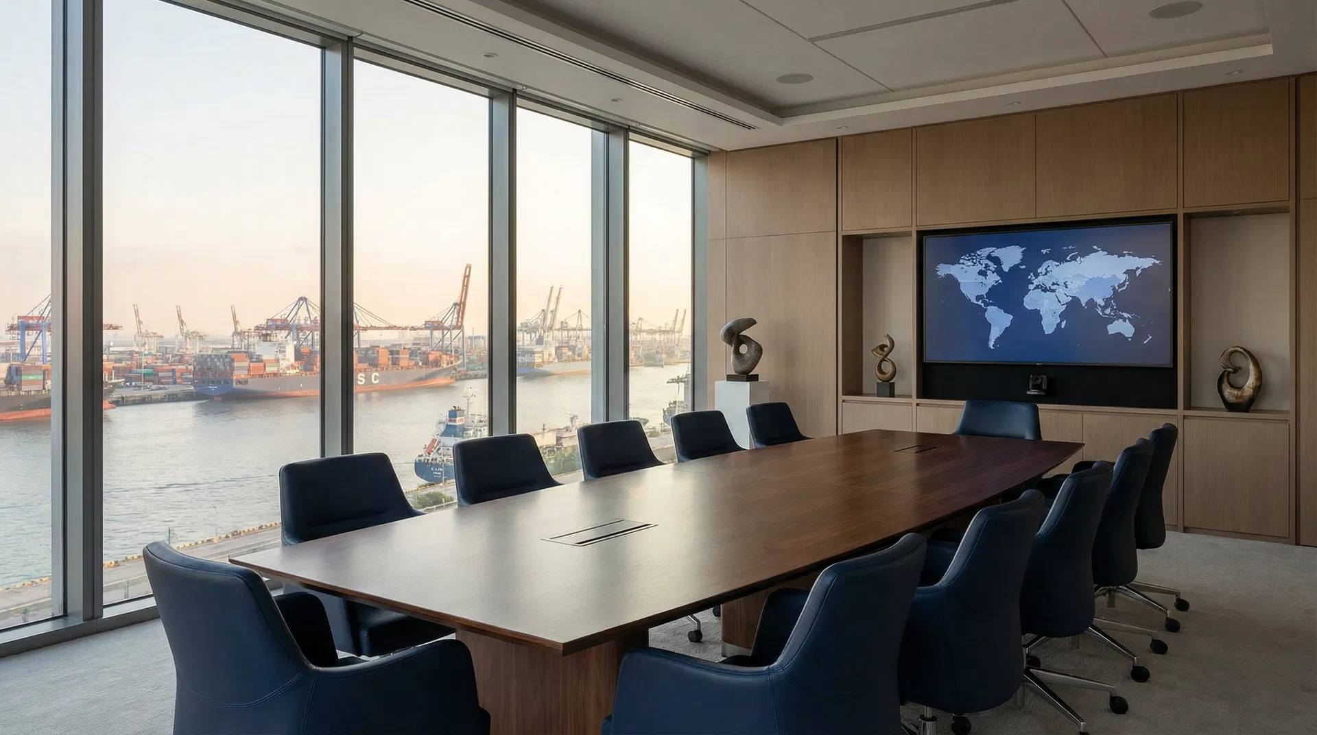 Vector Holdings corporate boardroom overlooking international port