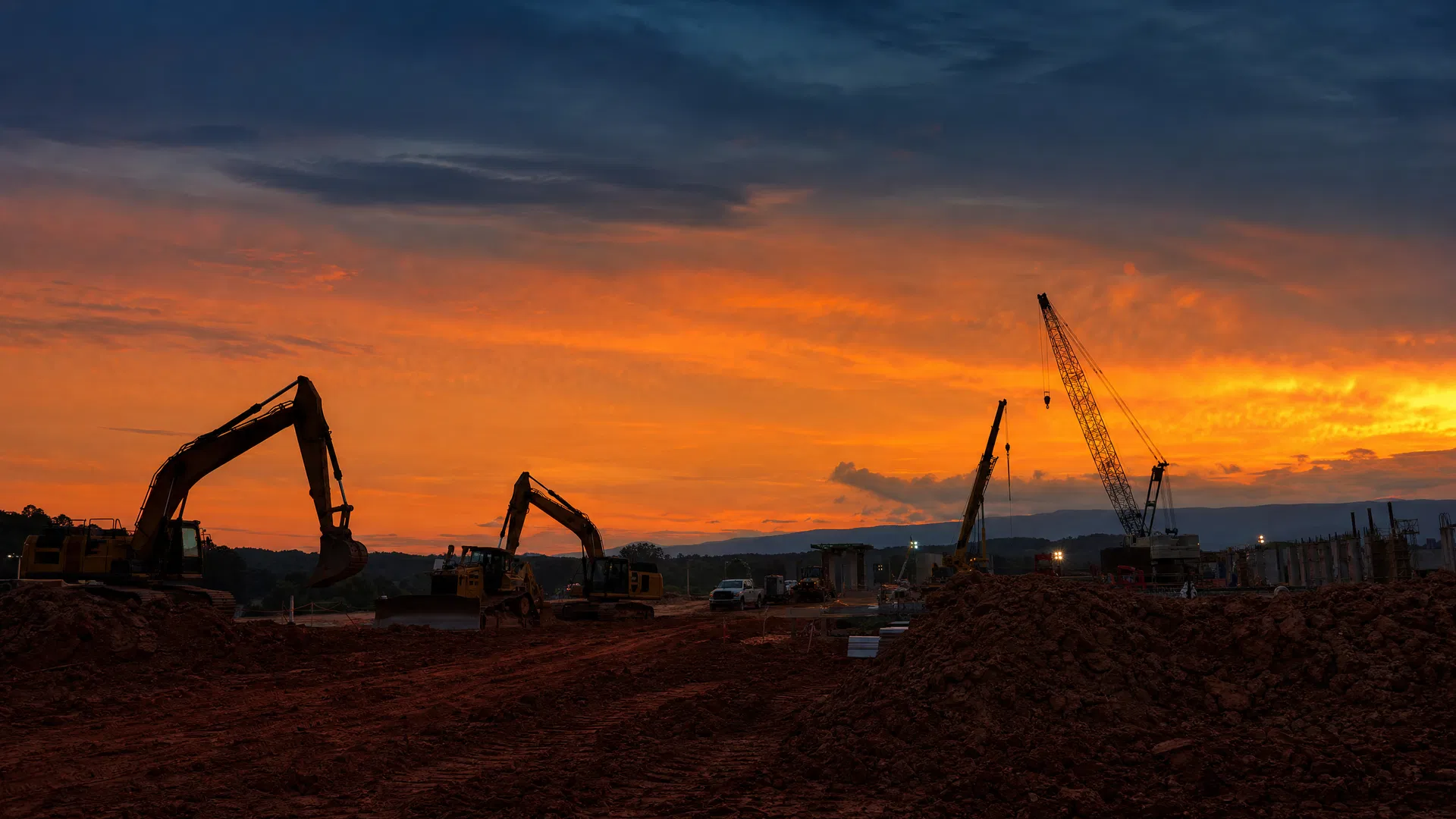 Construction site at dusk