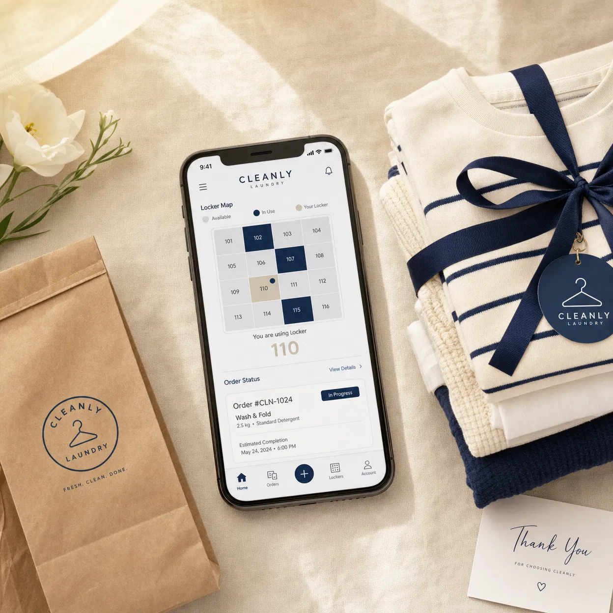 Drop Fold Laundry app and folded clothes