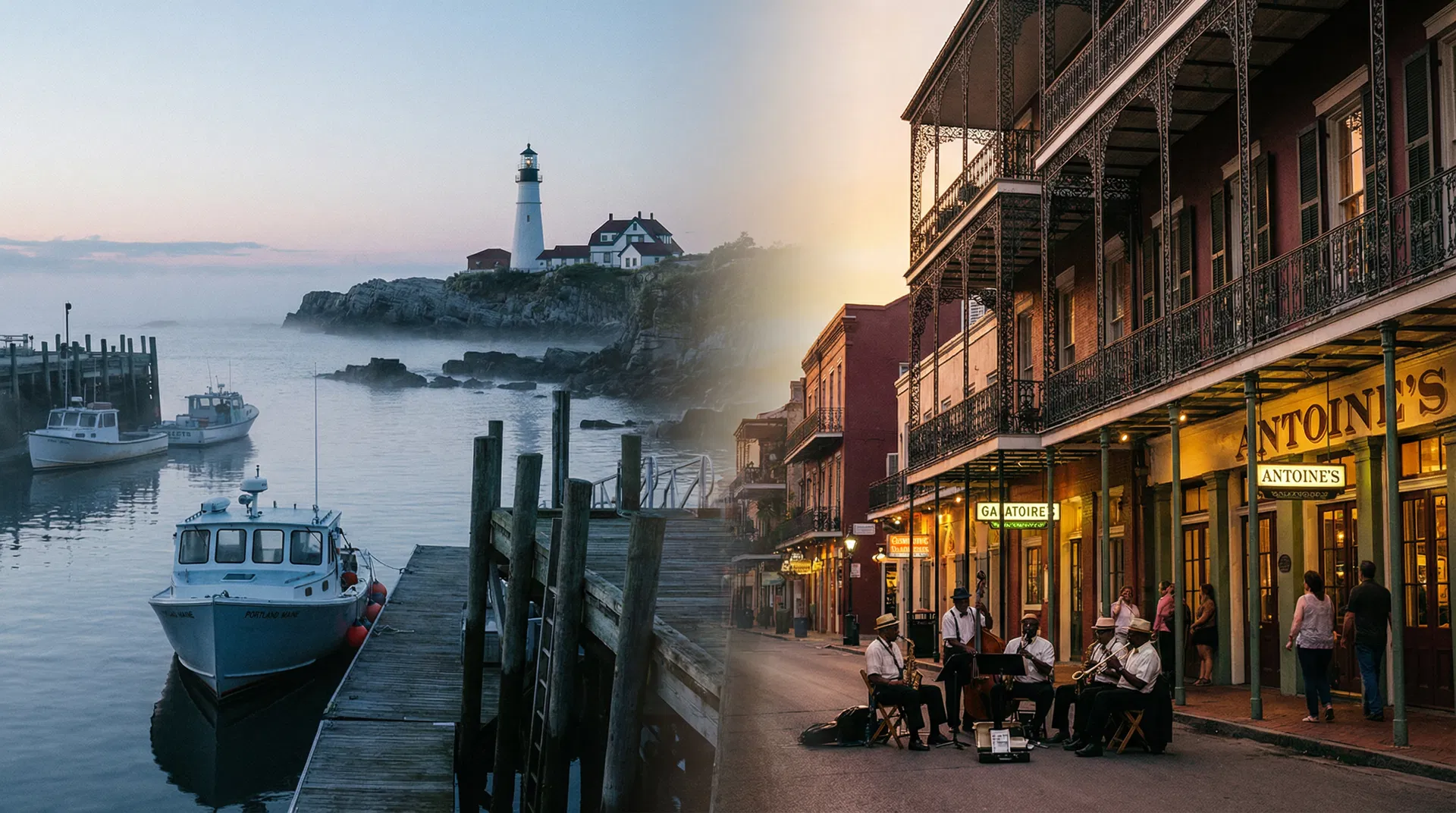 Portland and New Orleans cityscapes
