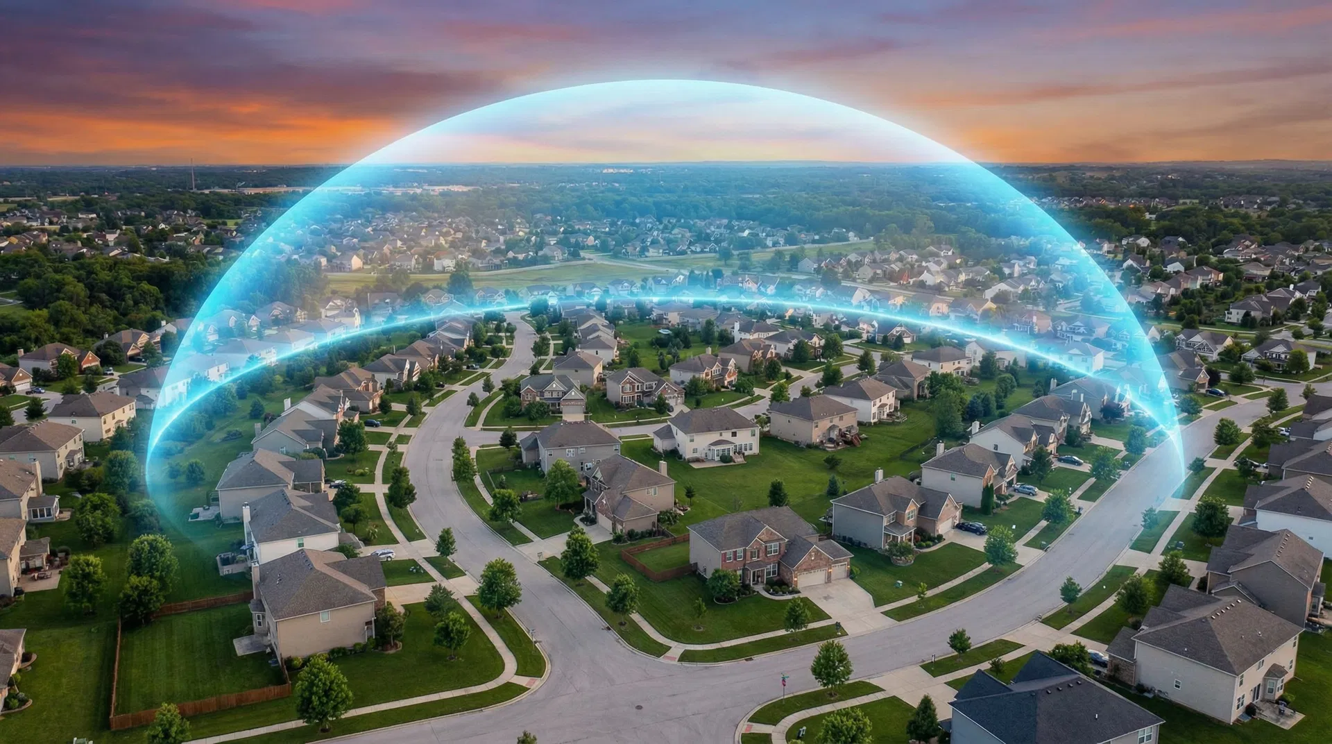 Aerial view of an American neighborhood with homes facing foreclosure