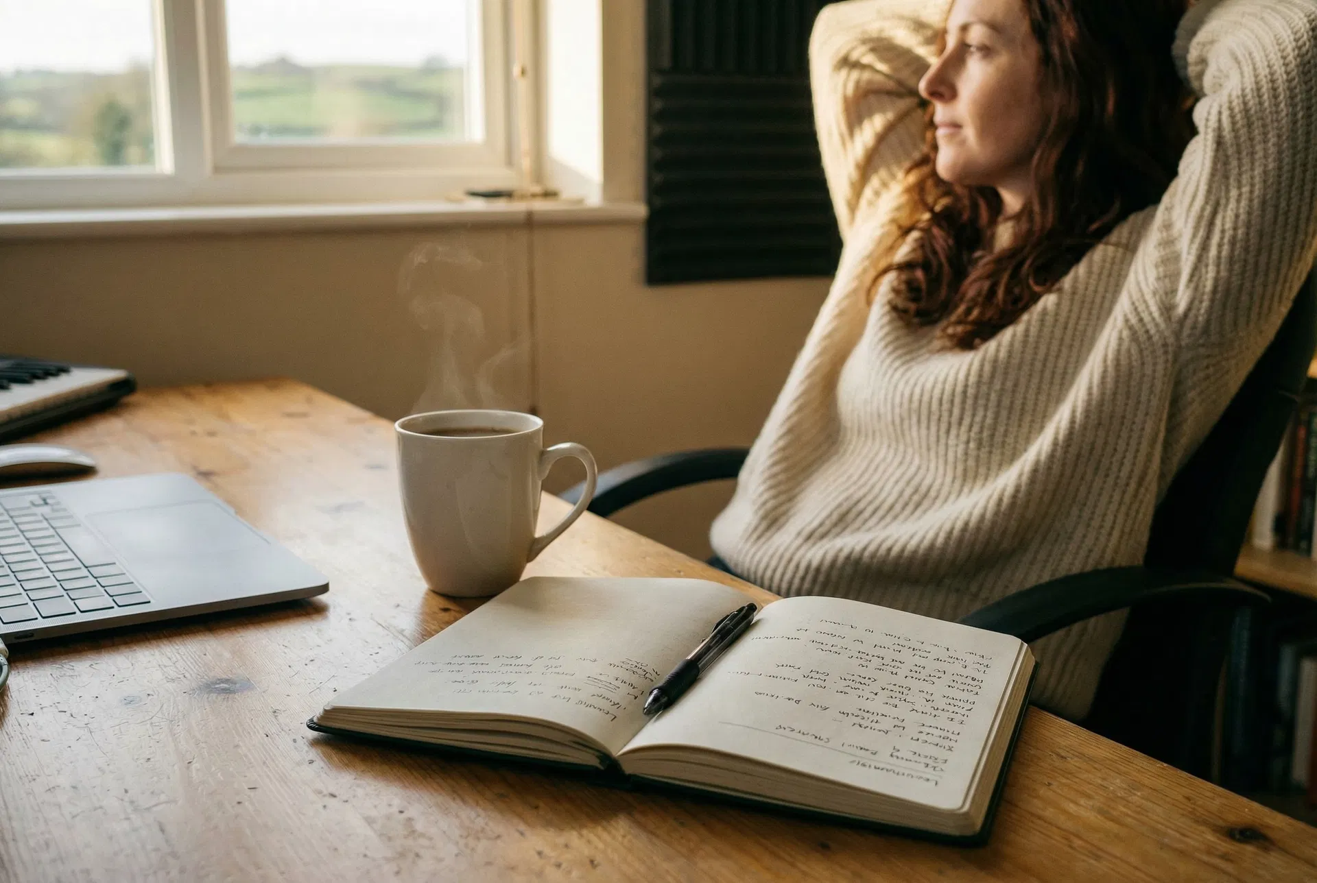 Jess writing in her studio