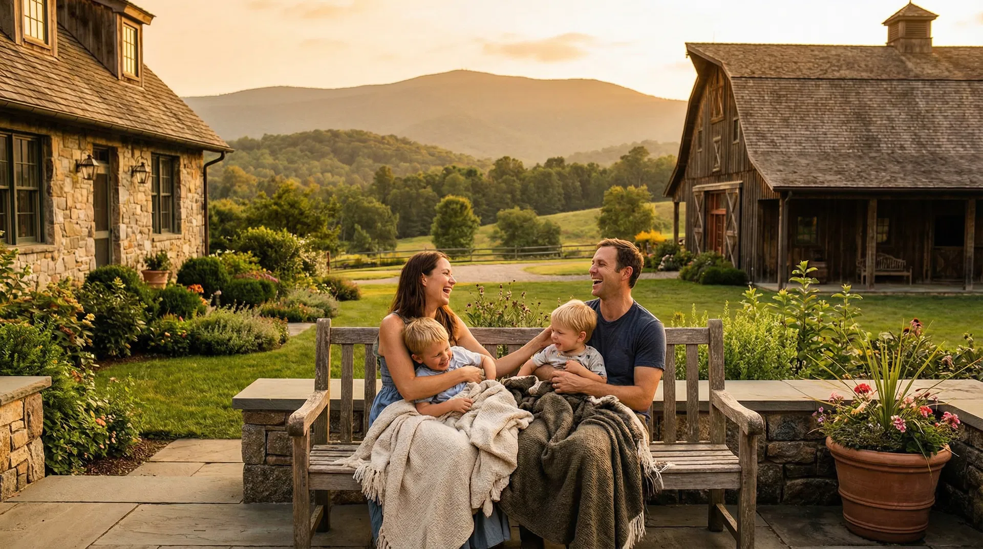 Família desfrutando qualidade de vida em chácara de luxo