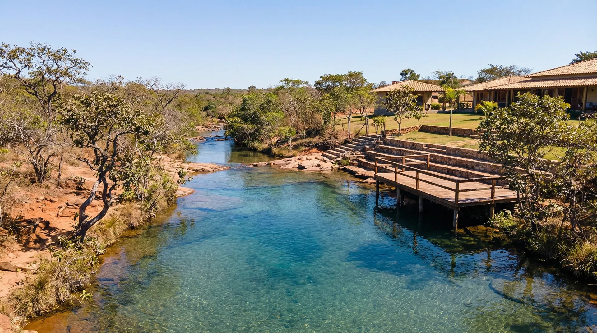 Rio cristalino com acesso exclusivo para banho e lazer
