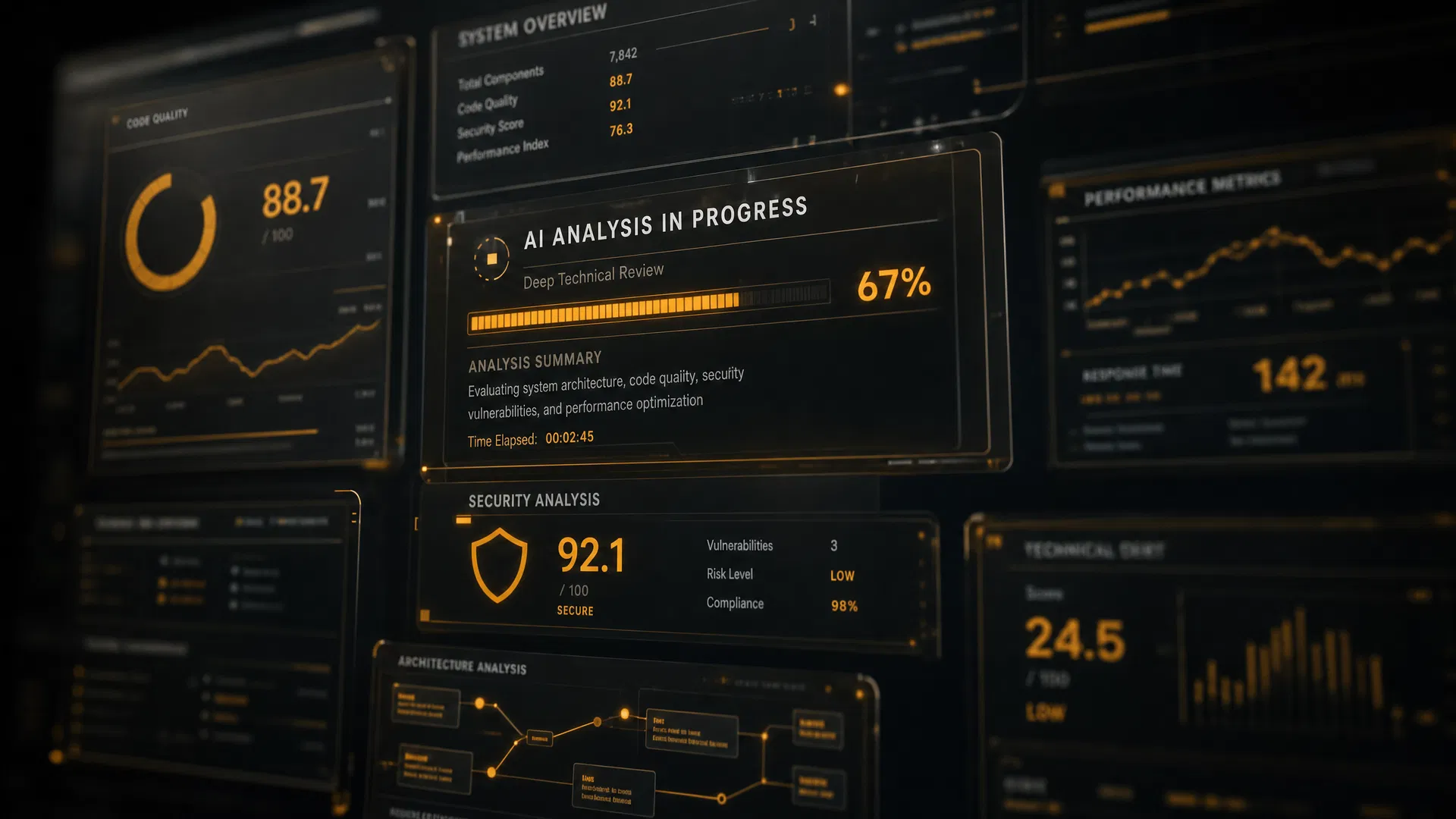 Interface de análise IA em progresso — review técnico MARKOMMERCE