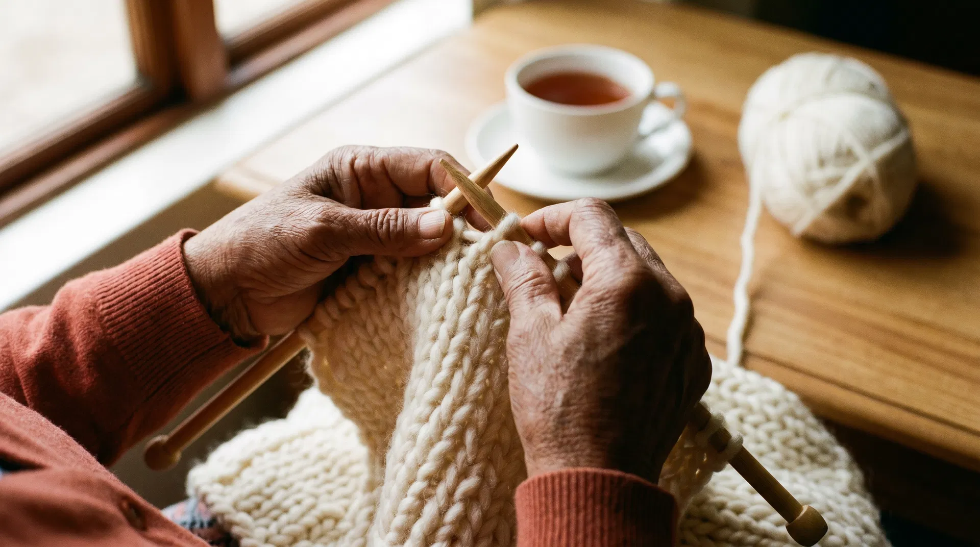 Gran's hands knitting with love