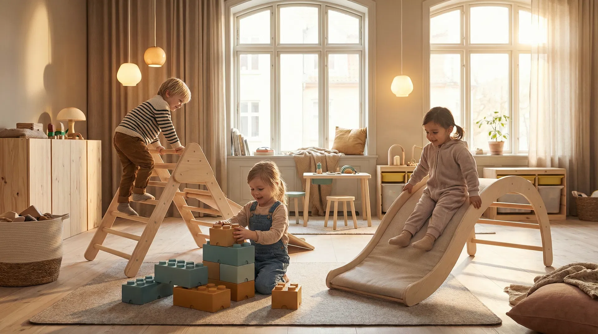 Children playing in a bright, colourful indoor play centre