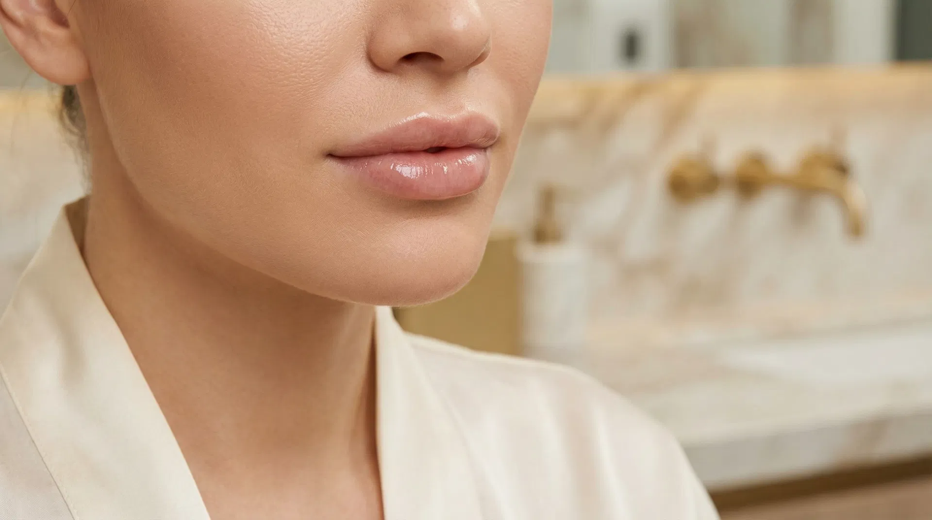Natural-looking lip augmentation results at The London Aesthetic Clinic — close-up of perfectly shaped lips after hyaluronic acid filler treatment