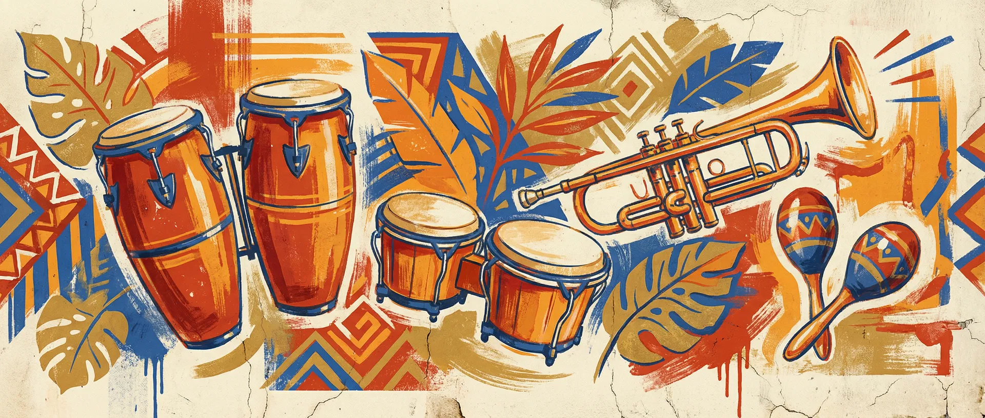 Latin music instruments mural art