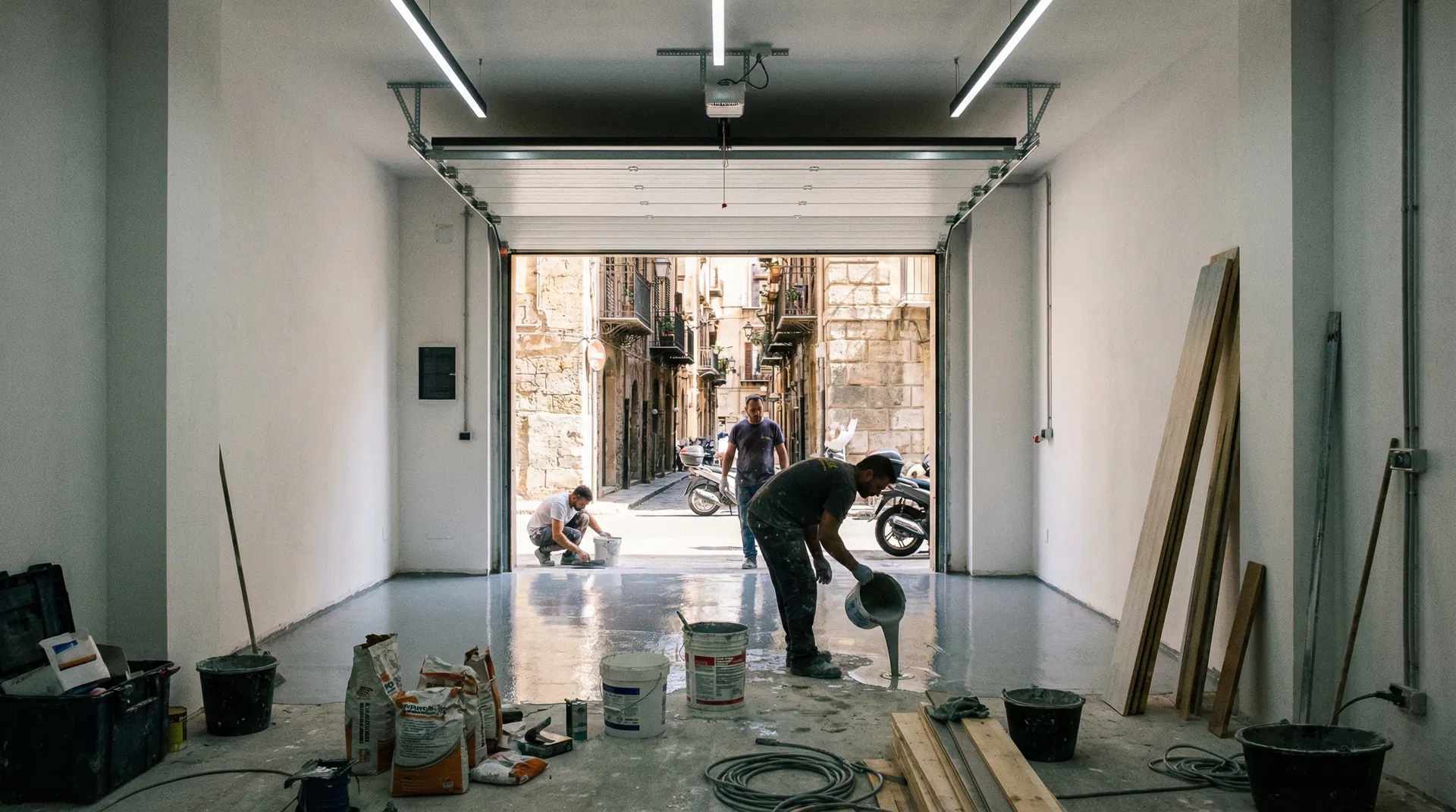 Garage moderno e funzionale dopo una ristrutturazione completa a Palermo.