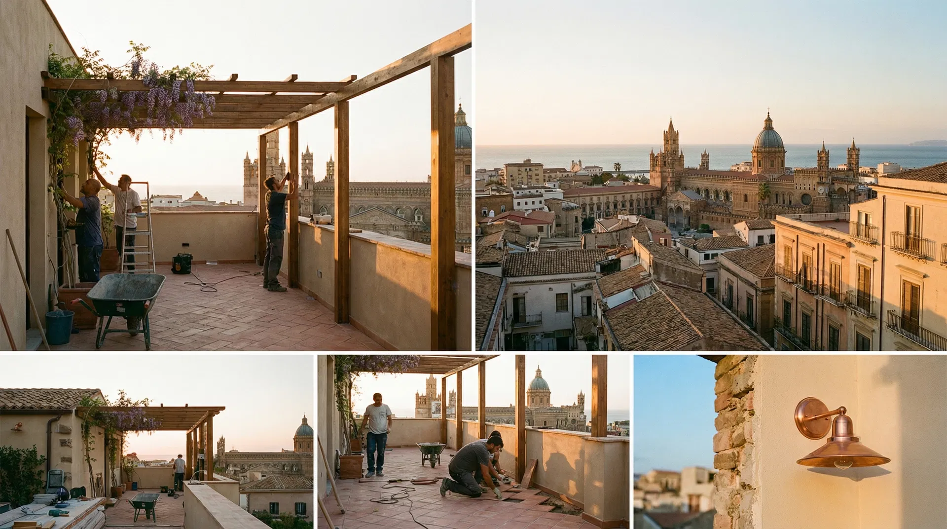 Veranda moderna con vista su Palermo dopo una ristrutturazione completa.