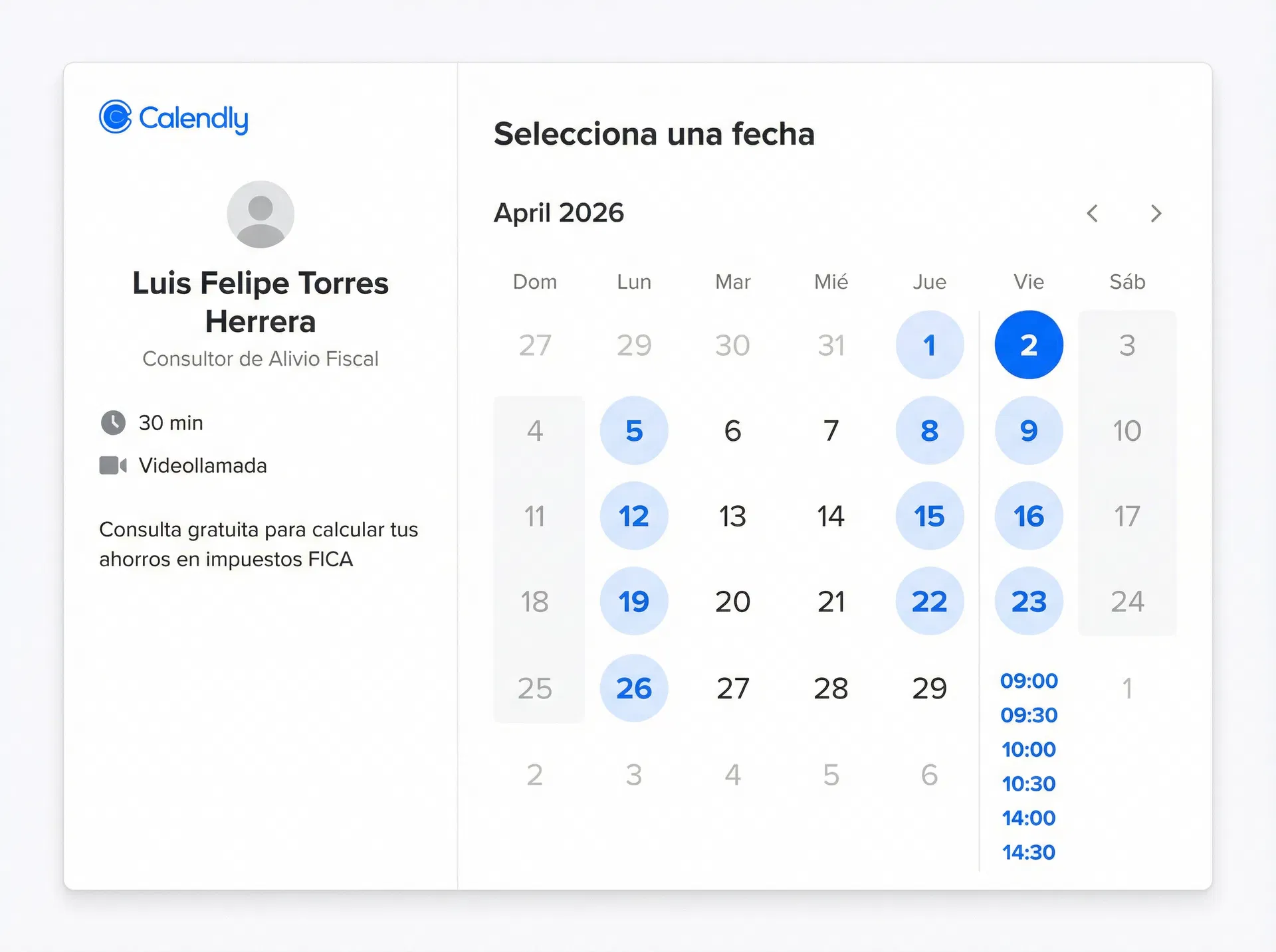 Agenda una cita con Luis Felipe Torres Herrera — Consultor de Alivio Fiscal