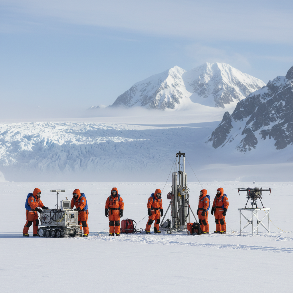Cientistas em campo utilizam tecnologia avançada para desvendar os segredos do manto de gelo antártico, coletando dados cruciais para entender sua dinâmica e vulnerabilidade. A pesquisa colaborativa é fundamental para prever os impactos das mudanças climáticas globais.