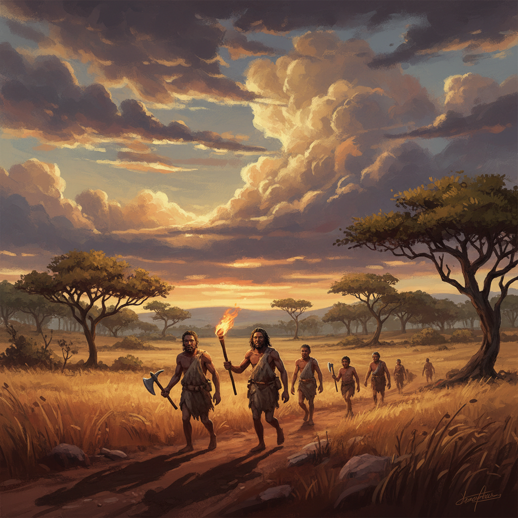 Uma representação artística da resiliência e capacidade de adaptação do Homo erectus, que se espalhou pelos continentes muito antes do que se pensava.