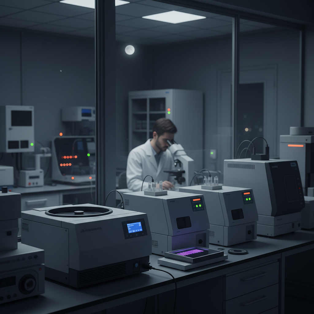 O ambiente de um laboratório de biologia molecular, onde cientistas desvendam os segredos das interações celulares, utilizando tecnologia de ponta para observar e manipular as moléculas da vida.