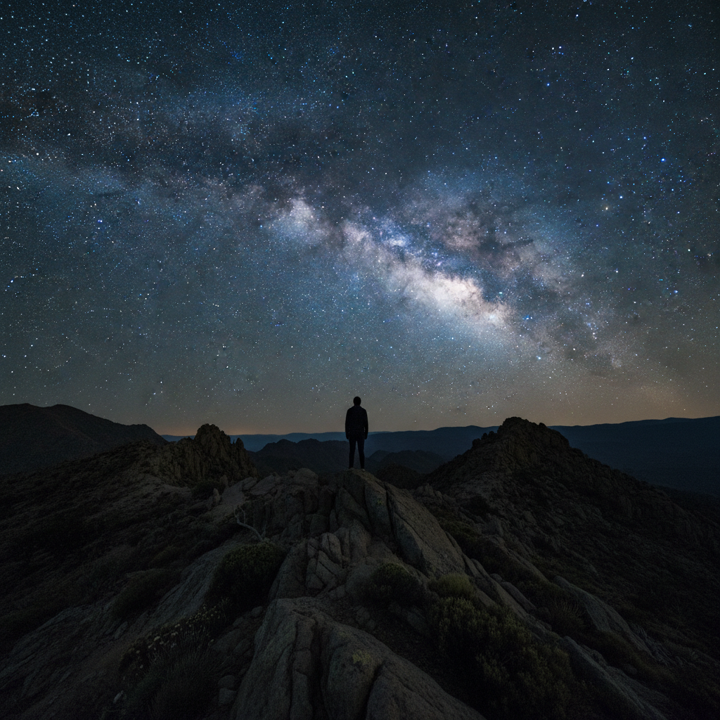Longe das luzes da cidade, o céu noturno revela sua grandiosidade, convidando à observação a olho nu e à conexão com a imensidão do universo.