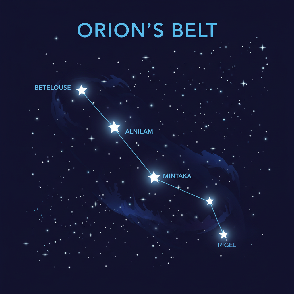 O Cinturão de Órion, formado pelas estrelas Alnitak, Alnilam e Mintaka, é um ícone celeste reconhecido globalmente, com ricas narrativas culturais em diversas civilizações.