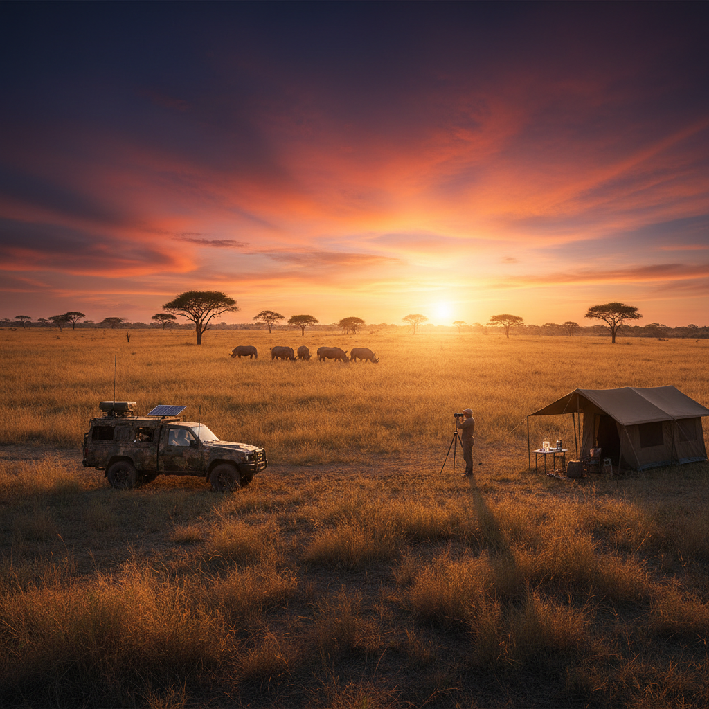 O vasto e desafiador cenário da conservação africana, onde cada vida conta e a luta contra a extinção é uma realidade diária para espécies como o rinoceronte-branco.