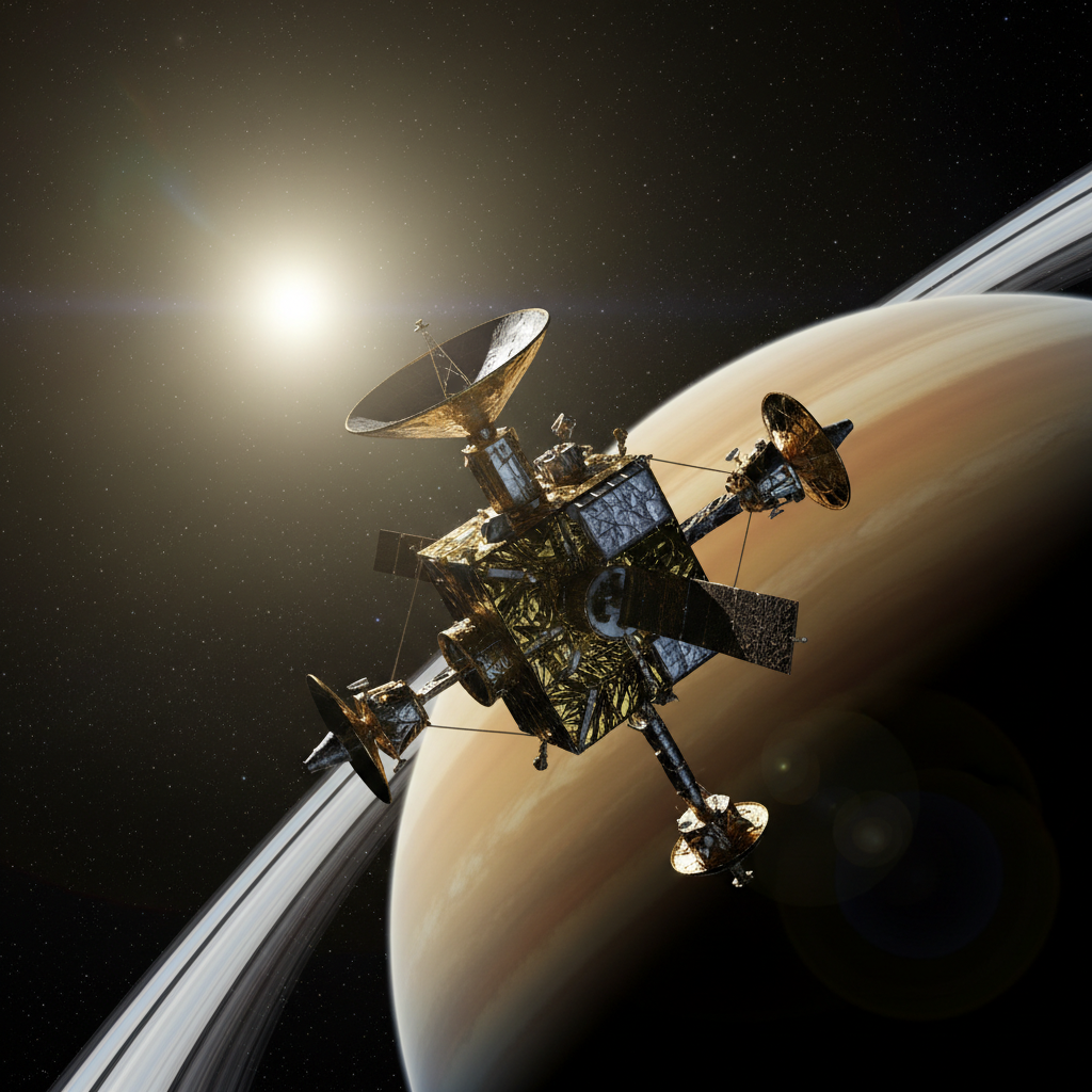 A sonda Cassini-Huygens, uma das missões mais bem-sucedidas da NASA, orbitou Saturno por mais de uma década, fornecendo dados cruciais para desvendar os mistérios de seus anéis e luas.