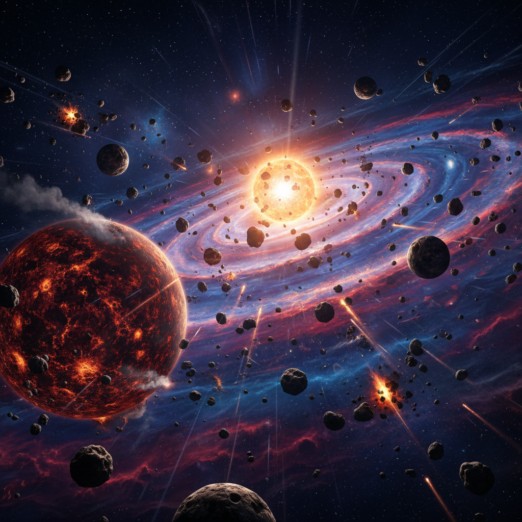 O Sistema Solar em sua infância era um berçário caótico, onde mundos recém-nascidos eram incessantemente bombardeados por rochas espaciais, moldando suas superfícies para sempre.