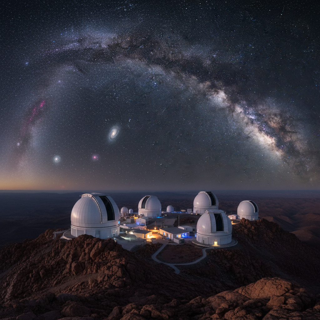Cientistas em observatórios de ponta como este, utilizam tecnologia avançada para desvendar os mistérios da formação planetária e a busca por vida extraterrestre.