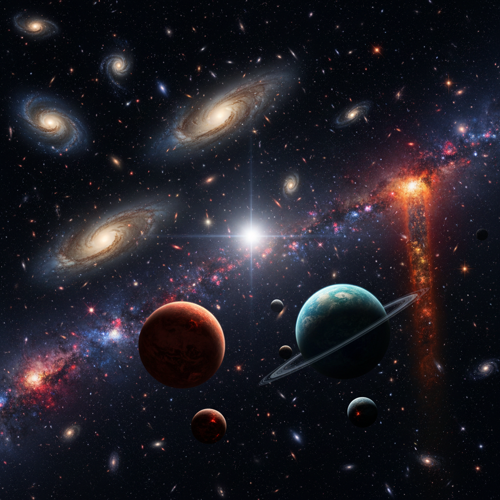 A vastidão do cosmos abriga bilhões de galáxias e trilhões de planetas, cada um com sua própria história cósmica, esperando para ter seus segredos revelados.