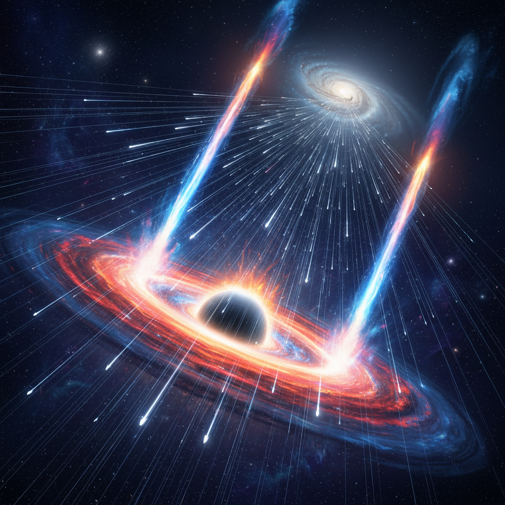 Neutrinos de energia ultra-alta, nascidos de eventos cósmicos extremos como buracos negros supermassivos, viajam ininterruptamente pelo universo. Eles são mensageiros prístinos, revelando segredos de fenômenos que nenhuma outra partícula pode alcançar.