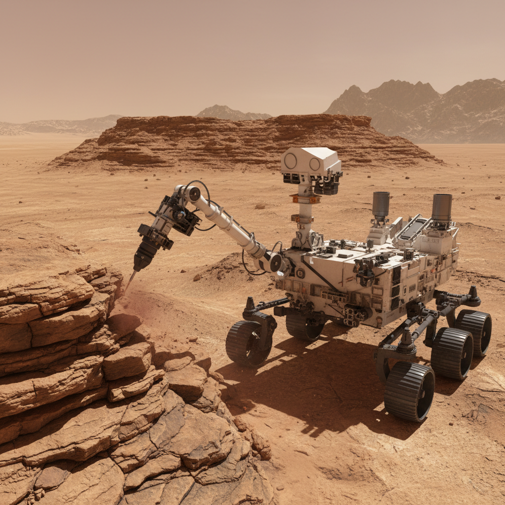 O rover Perseverance da NASA coleta amostras no Planeta Vermelho, buscando evidências de vida microbiana antiga. Seus dados são cruciais para comparar com as descobertas feitas em análogos terrestres como a Islândia.