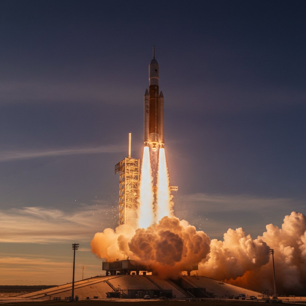 O foguete Space Launch System (SLS) da NASA decola, impulsionando a missão Artemis e abrindo caminho para a exploração lunar e além.