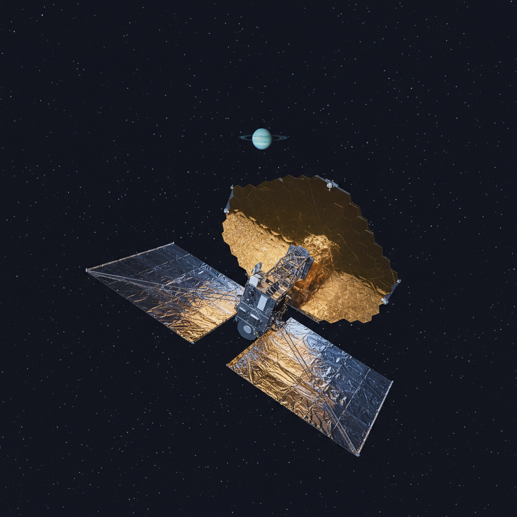 O Telescópio Espacial James Webb, com seu espelho dourado característico, orbita a milhões de quilômetros da Terra, direcionando sua sensibilidade sem precedentes para desvendar os segredos de Urano. Sua capacidade infravermelha permite observar detalhes nunca antes vistos.