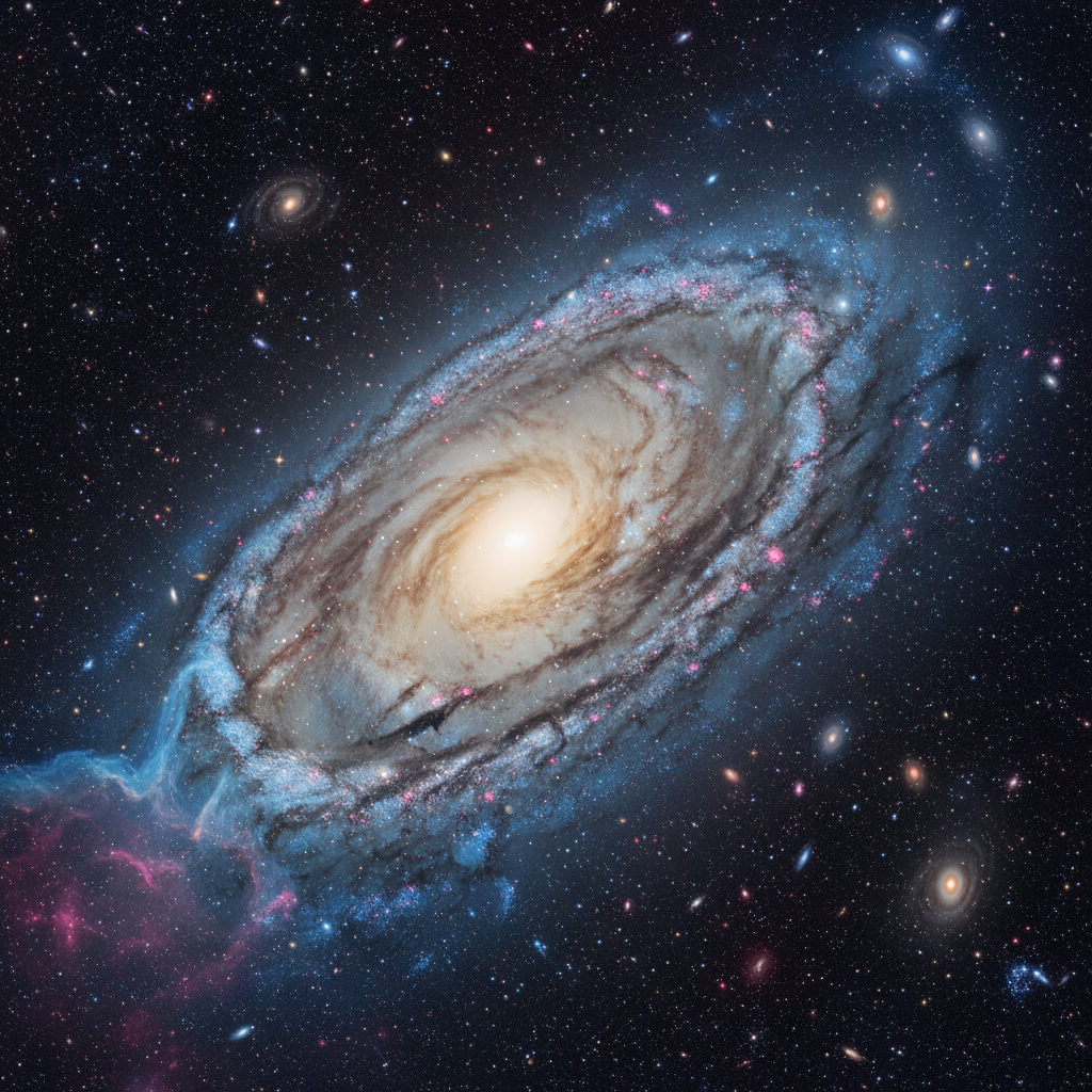 A majestosa Galáxia de Andrômeda, nossa vizinha cósmica, serve como palco para eventos estelares extraordinários, como o recente desaparecimento silencioso de uma estrela massiva.